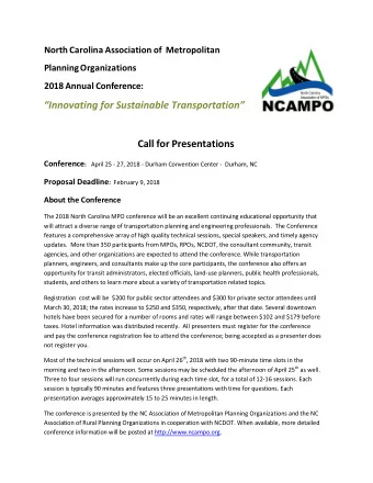 Innovating for Sustainable Transportation  Call for Presentations Conference : April 2 5 - 2