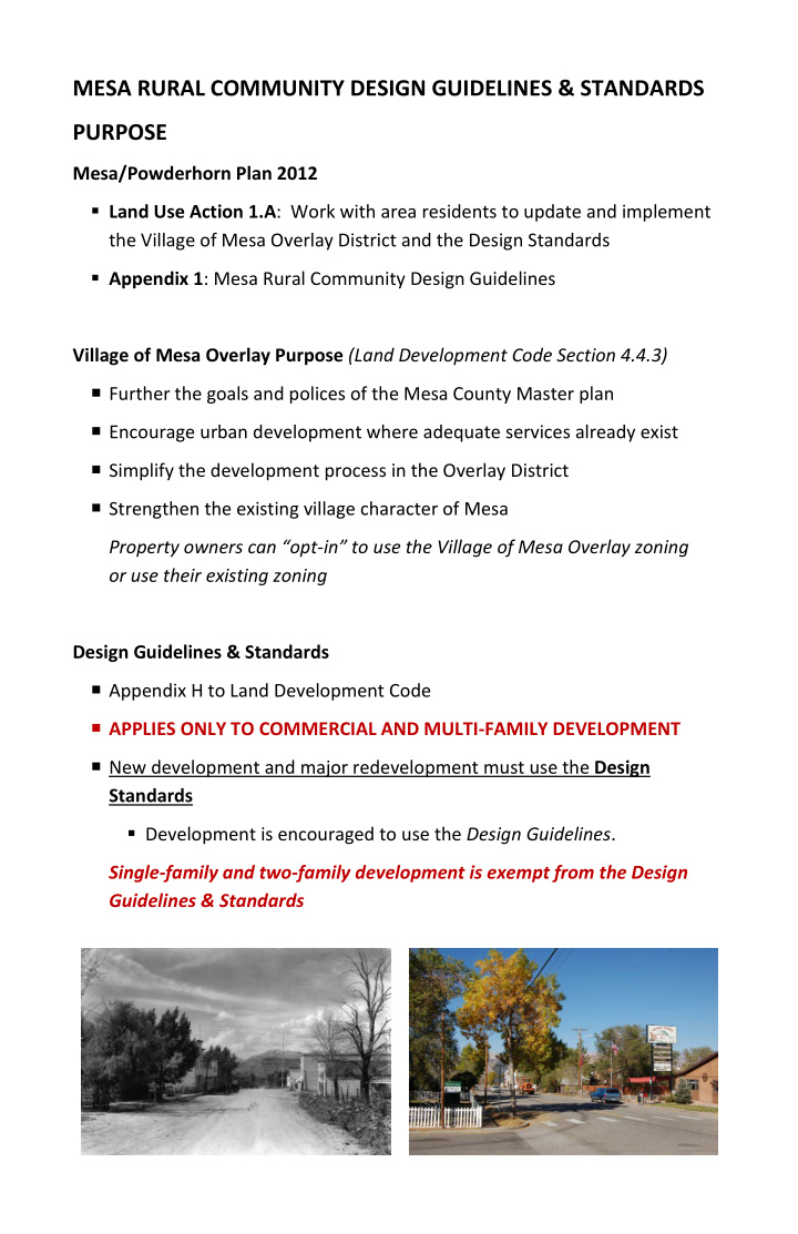 mesa rural community design guidelines standards purpose