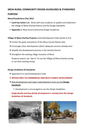 MESA RURAL COMMUNITY DESIGN GUIDELINES &amp; STANDARDS  PURPOSE Mesa/Powderhorn Plan 2012  Land
