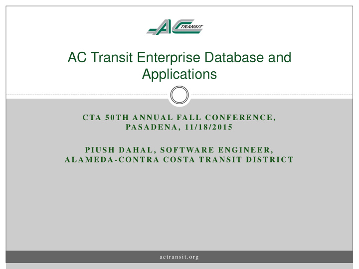 ac transit enterprise database and applications