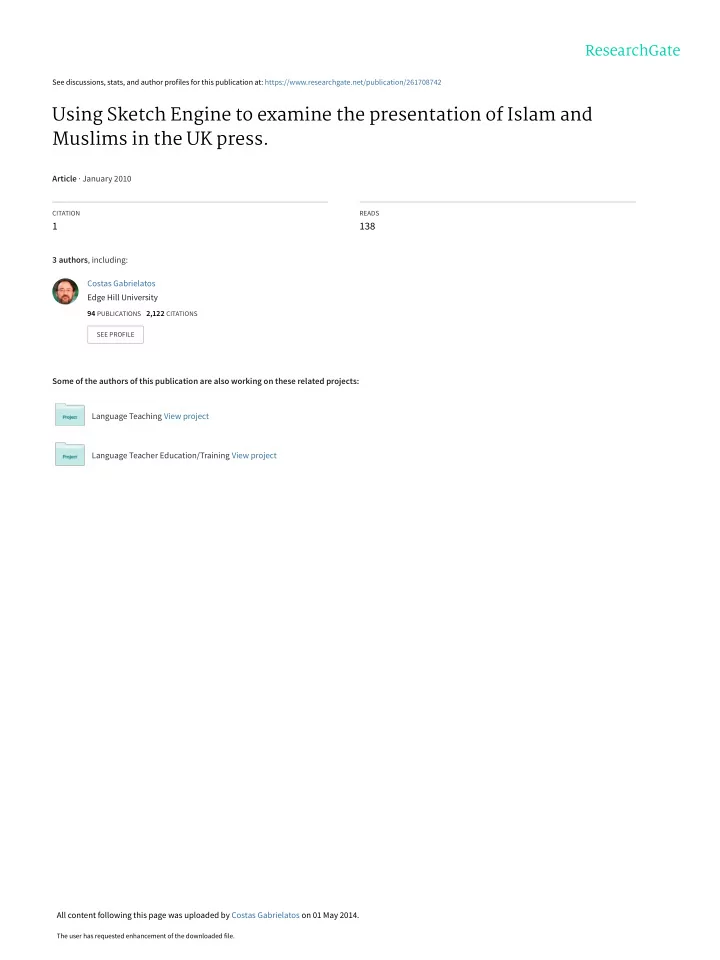 using sketch engine to examine the presentation of islam