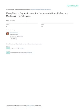 Using Sketch Engine to examine the presentation of Islam and  Muslims in the UK press. Article