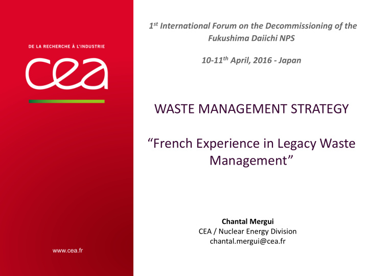 waste management strategy french experience in legacy