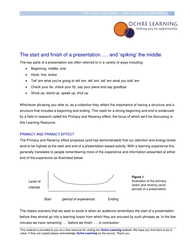 the start and finish of a presentation and spiking the