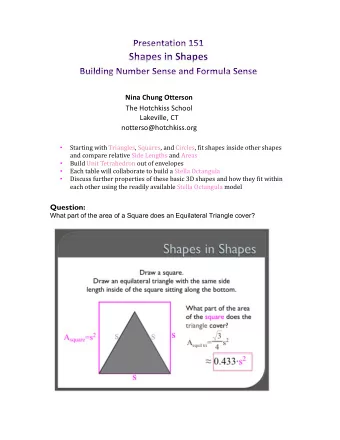 Question:  What part of the area of a Square does an Equilateral Triangle cover?    NCTM