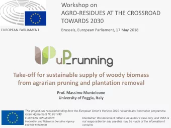 Workshop on  AGRO-RESIDUES AT THE CROSSROAD  TOWARDS 2030  Brussels, European Parliament, 17 May