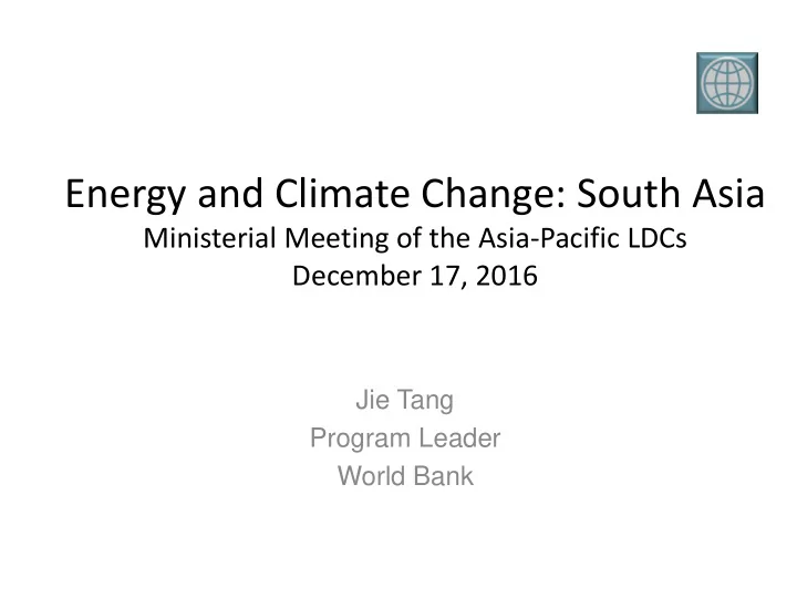 jie tang program leader world bank energy resource