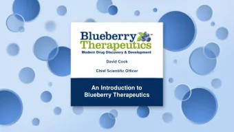 An Introduction to  Blueberry Therapeutics  Company Overview    Founded November 2011 through