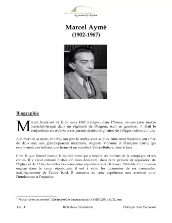 M  arcel Aym est n le 29 mars 1902  Joigny, dans lYonne, o son pre, matre