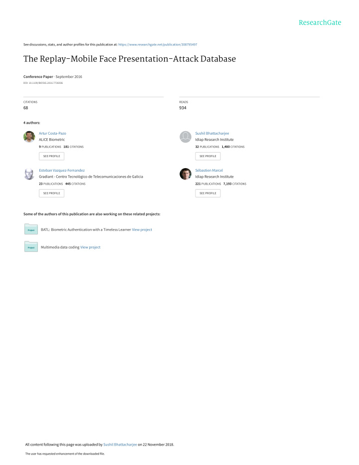 the replay mobile face presentation attack database