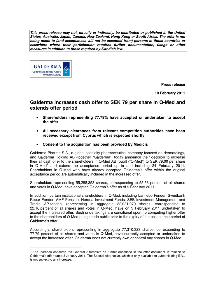 galderma increases cash offer to sek 79 per share in q