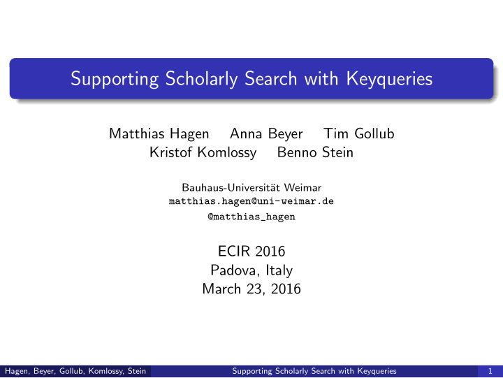 supporting scholarly search with keyqueries