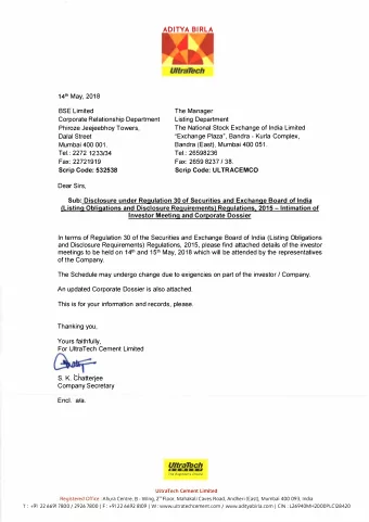 ADITYA BIRLA  Corporate Relationship Department  Phiroze Jeejeebhoy Towers,  Dalal Street  Mumbai