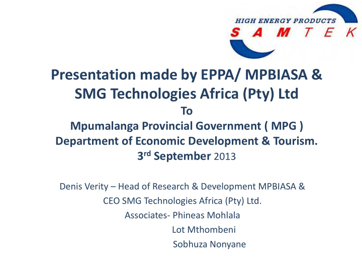presentation made by eppa mpbiasa smg technologies africa