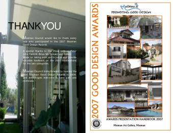 2007 GOOD DESIGN AWARDS  PROMOTING GOOD DESIGN  THANKYOU M osman Council would like to thank every