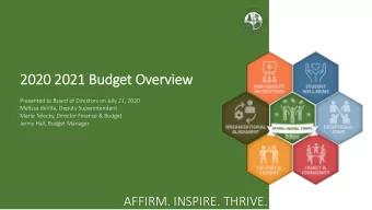 2020 2021 Budget Overview  Presented to Board of Directors on July 21, 2020  Melissa deVita, Deputy