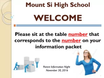 WELCOME  Please sit at the table number that  corresponds to the number on your  information packet