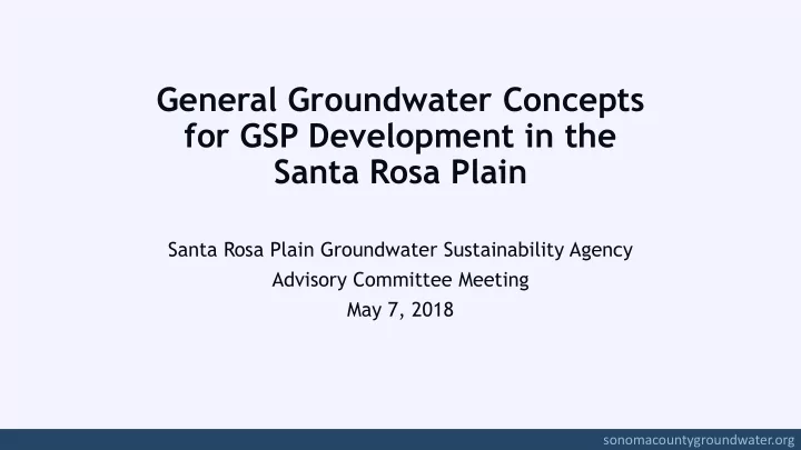 general groundwater concepts for gsp development in the