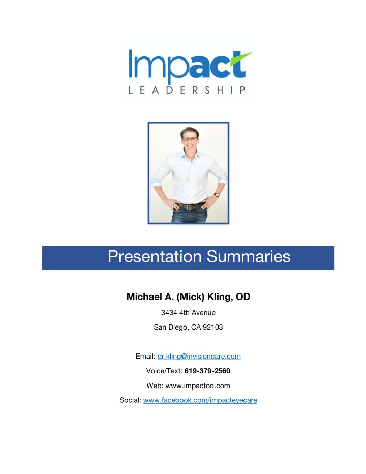 presentation summaries