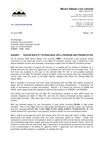 Mount Gibson I ron Limited  ABN 87 008 670 817  First Floor, 7 Havelock Street  West Perth  6005,