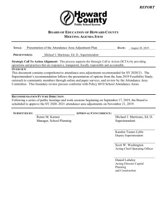 REPORT B OARD OF E DUCATION OF H OWARD C OUNTY M EETING A GENDA I TEM  Presentation of the