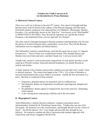 Tchaikovsky Violin Concerto in D  An Introduction by Penny Backman  A. Historical Cultural Context