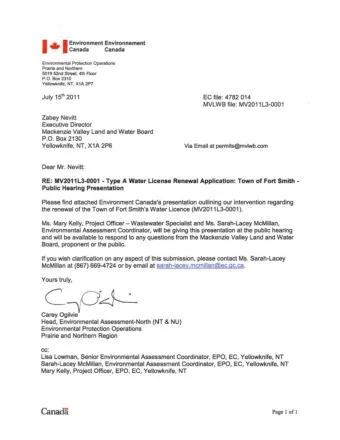 c-p~  ~  ..... Environment Env ironnement  Canada  Canada    Environmental Protection Operations