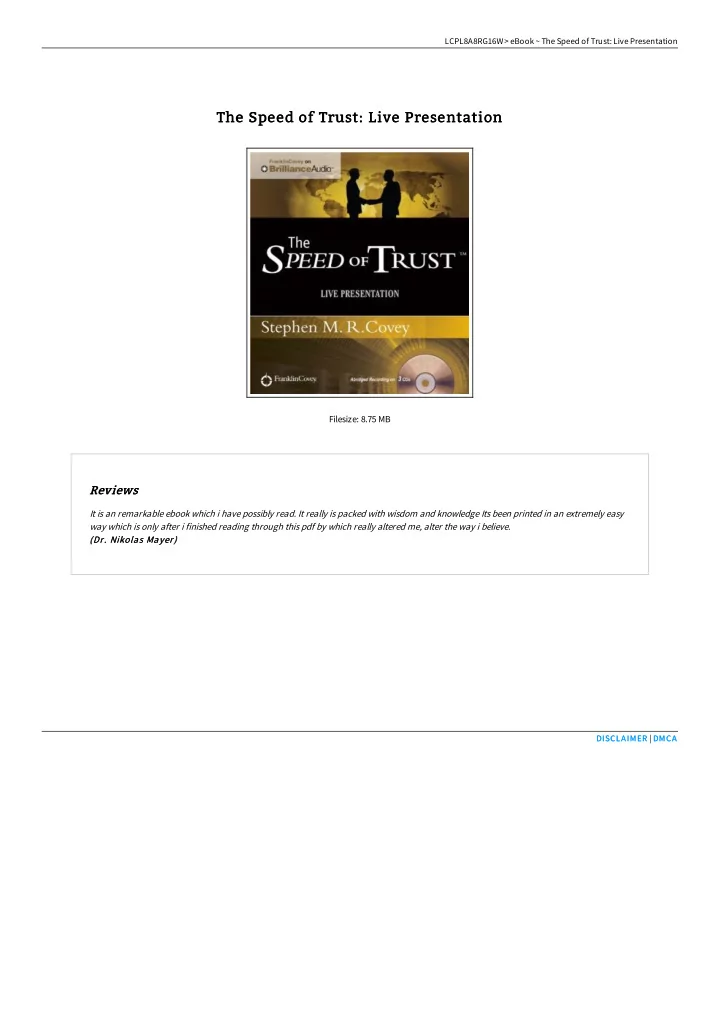 the speed of trust live presentation the speed of trust