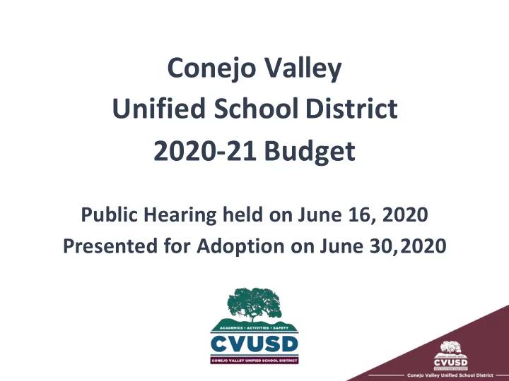 conejo valley unified school district 2020 21 budget