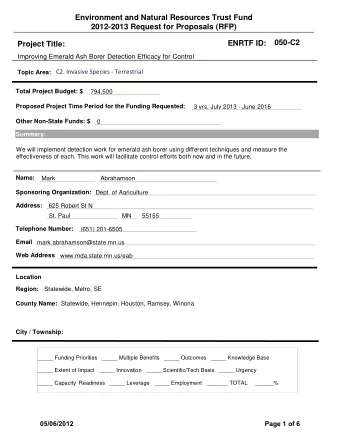 Environment and Natural Resources Trust Fund  2012-2013 Request for Proposals (RFP)  050-C2  ENRTF