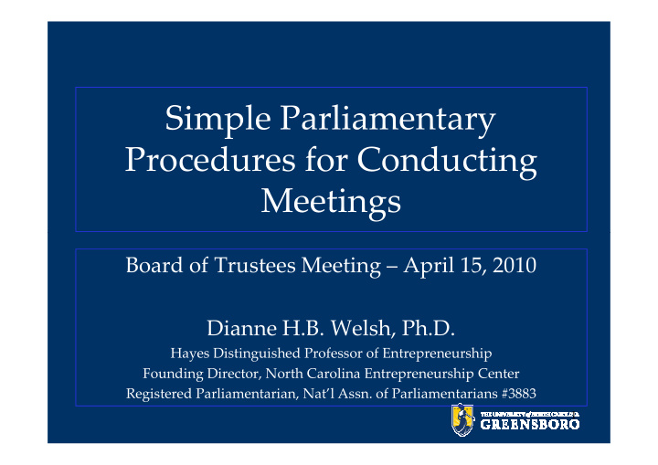 simple parliamentary procedures for conducting meetings