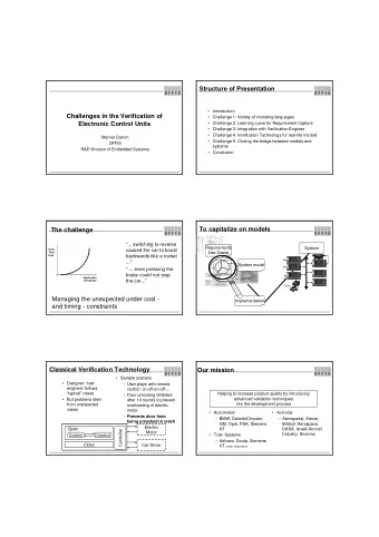 Structure of Presentation   Introduction  Challenges in the Verification of   Challenge 1: