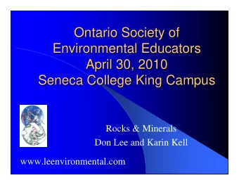 Ontario Society of  Ontario Society of  Environmental Educators  Environmental Educators  April 30,
