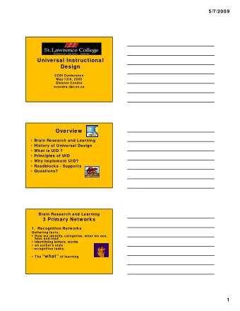 Universal Instructional  Design  g  CCDI Conference  May 13th, 2009  Eleanor Condra  econdra @