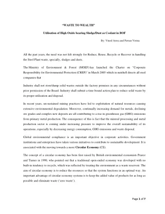 WASTE TO WEALTH  Utilisation of High Oxide bearing Sludge/Dust as Coolant in BOF  By: Vinod