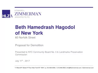 of New York  60 Norfolk Street  Proposal for Demolition  Presented to NYC Community Board No. 3