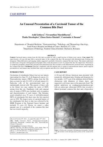 An Unusual Presentation of a Carcinoid Tumor of the  Common Bile Duct Ashif Jethava 1 , Visvanathan