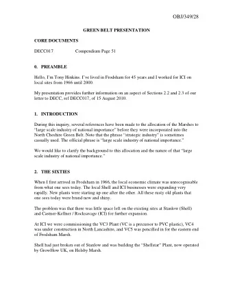 OBJ/349/28  GREEN BELT PRESENTATION  CORE DOCUMENTS  DECC017  Compendium Page 51 0. PREAMBLE