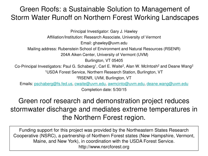 green roofs a sustainable solution to management of storm