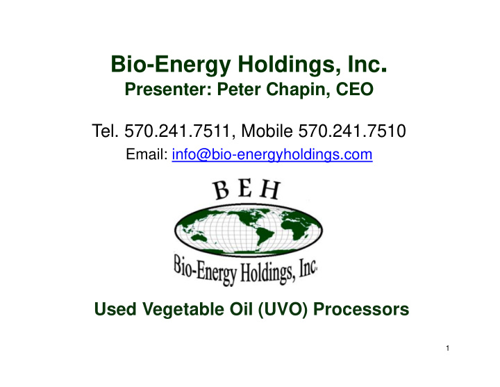 bio energy holdings inc
