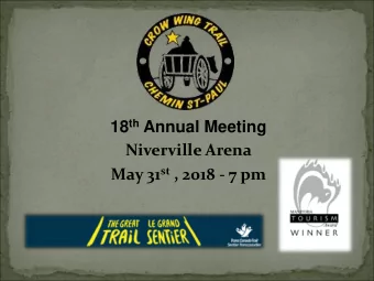 18 th Annual Meeting  Niverville Arena May 31 st , 2018 - 7 pm  Welcome  1. Call to Order