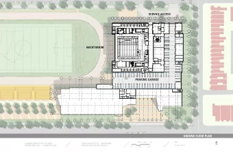 SERVICE ACCESS  NATATORIUM  PARKING GARAGE  GROUND FLOOR PLAN  Scale  Date  1/64 = 1-0