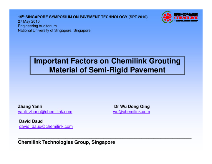 important factors on chemilink grouting material of semi