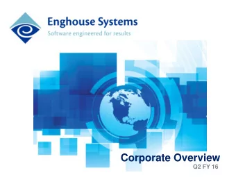 Corporate Overview  Q2 FY 16  Forward-Looking Statements Disclaimer  Certain statements made in