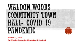 March 31, 2020  Dr. Nicole Crumpler Abubaker, Principal  COVID-19, Coronavirus Crisis  School