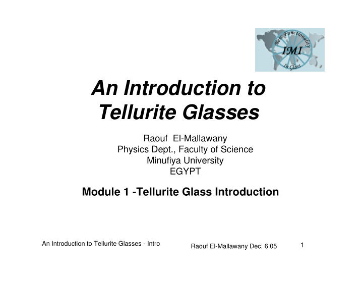 an introduction to tellurite glasses
