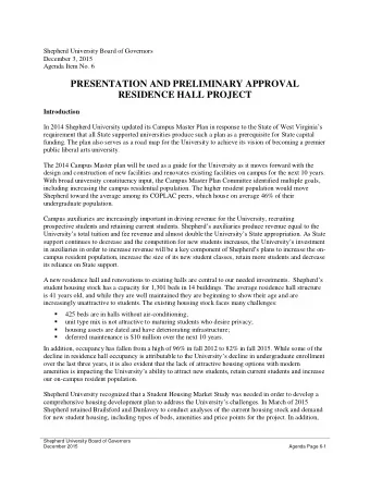 PRESENTATION AND PRELIMINARY APPROVAL  RESIDENCE HALL PROJECT  Introduction  In 2014 Shepherd