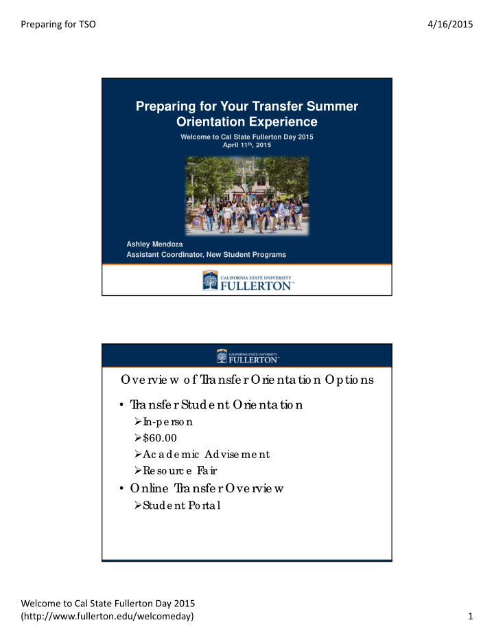 preparing for your transfer summer orientation experience