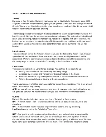 2019.11.09 RBAT LRSP Presentation Thanks .  My name is Carl Scheider. My family has been a part of