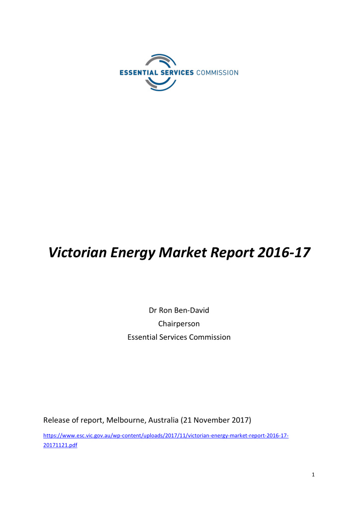 victorian energy market report 2016 17